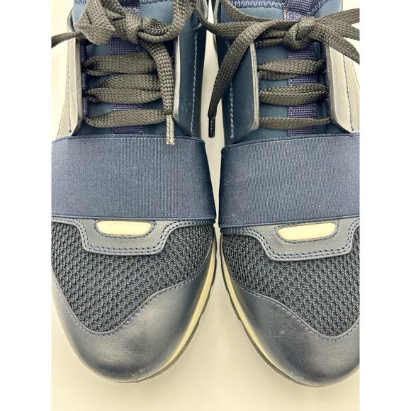 Authentic Balenciaga Race Runner Sneakers Navy Blue Black Elastic Size 8 38 - Picture 10 of 16